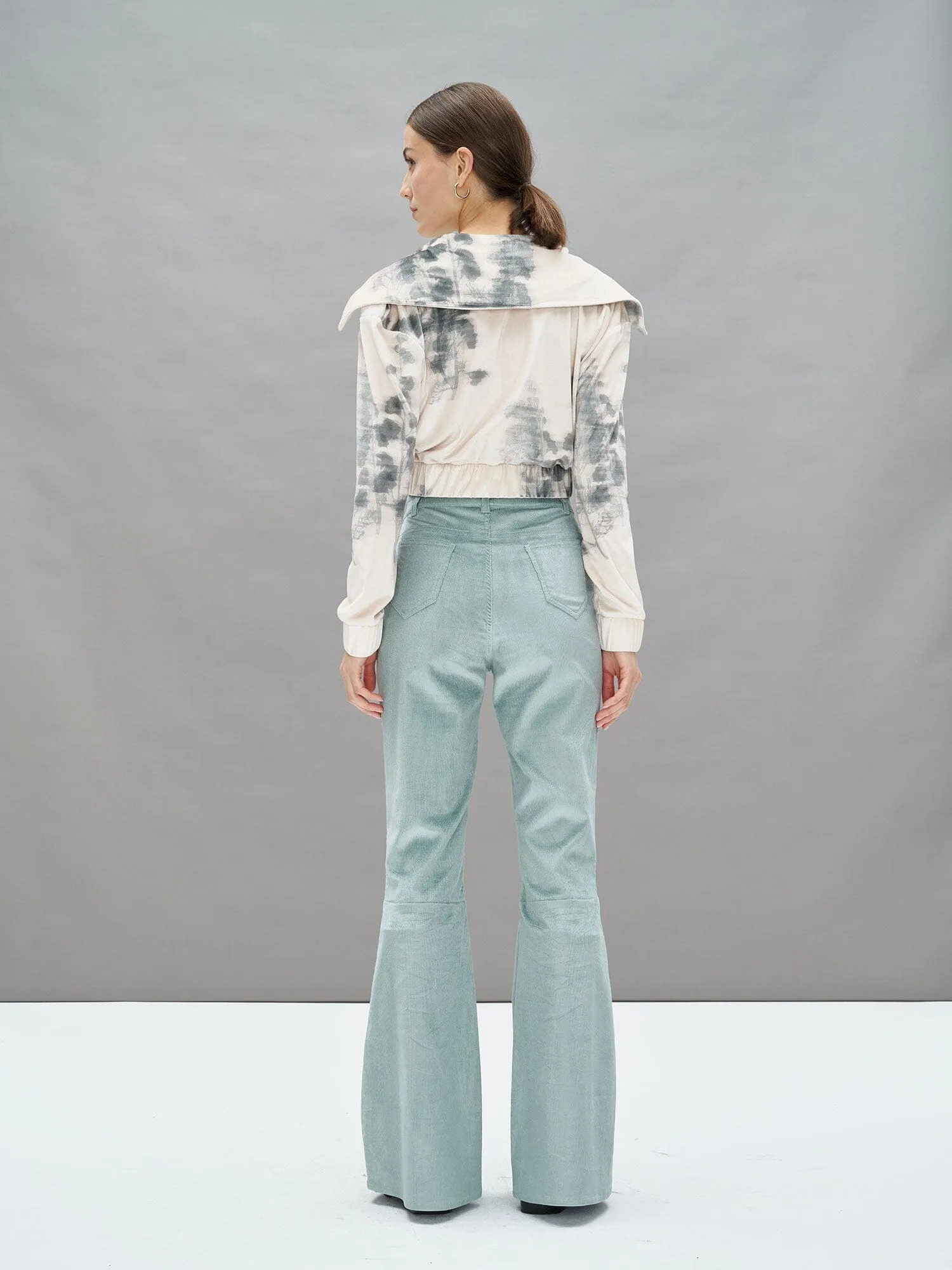 ADY - Pantalon patte d'éléphant taille haute en velours ctelé Vert de Gris