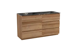 Balmani Lucida meuble salle de bains à poser 150 x 55 cm teck avec Tablo Arcato double vasque en marbre portoro gold