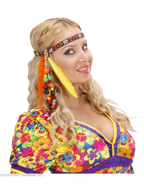 Bandeau avec perles et plumes (mixte, hippie et indien)