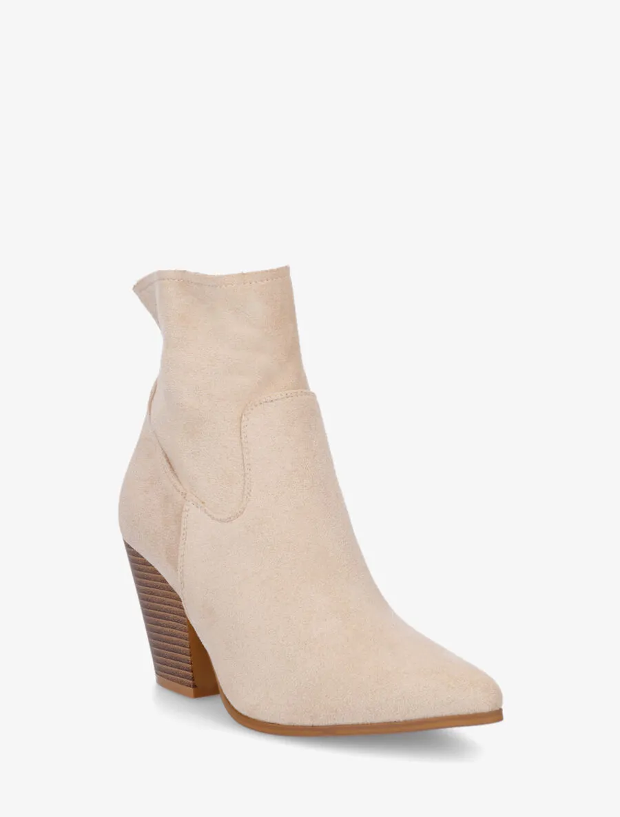Bottines à talon et bout pointu en suédine - Beige