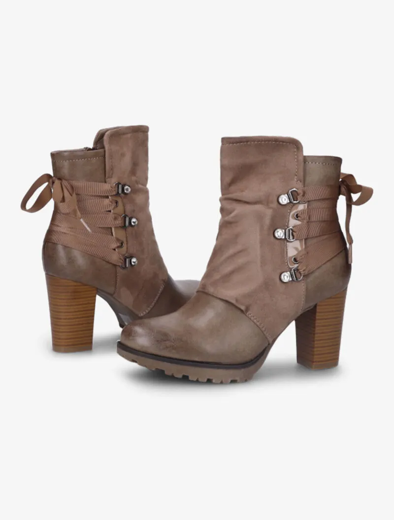 Bottines bi-matière à contrefort à lanières et à strass