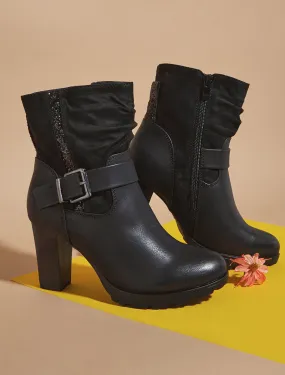 Bottines bi-matière à détail paillettes - Noir