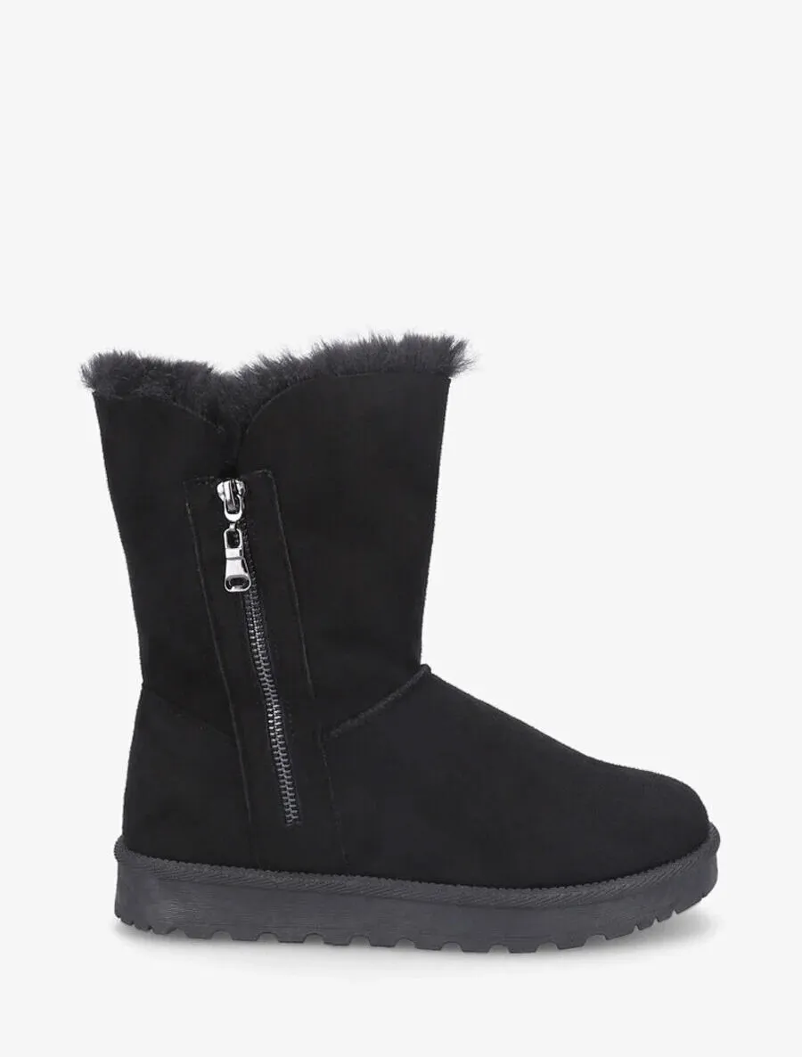Bottines fourrées à fermeture zippée - Noir