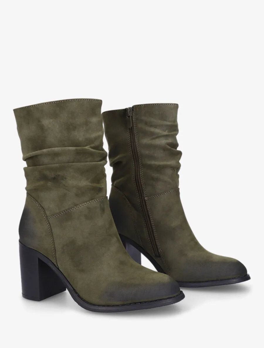 Bottines froncées à talon - Kaki