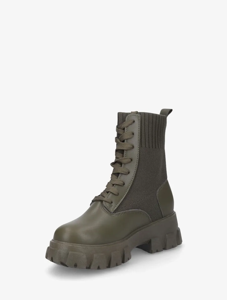 Bottines montantes à lacets style chaussettes - Kaki