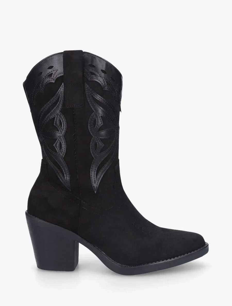 Bottines style santiag bi-matière - Noir