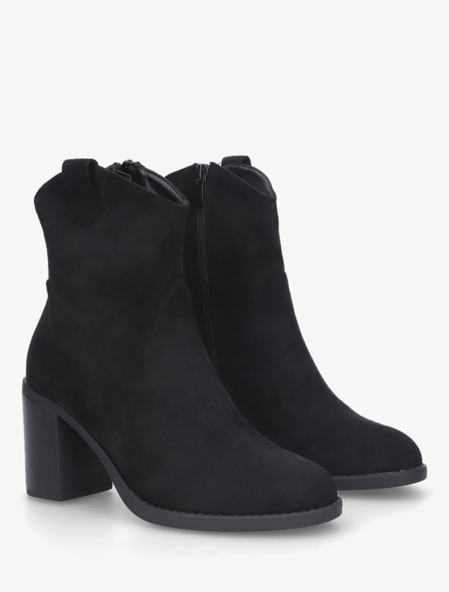 Bottines style santiags en suédine - Noir