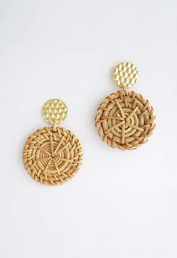 Boucles d'Oreilles Cercle Paille Rotin