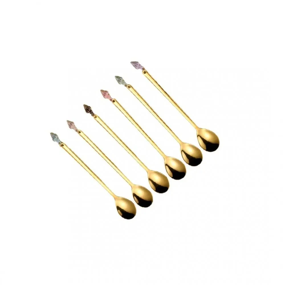 Cuilleres dorees bout coquillages multi couleurs lot de 6