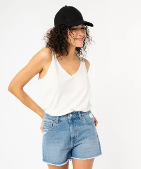 Débardeur en lin col V femme blanc