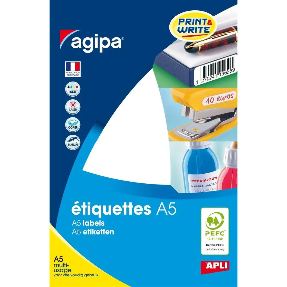 Etui A5 ( 16F ) de 640 Étiquettes multi-usage Permanentes 24x24 mm Blanc