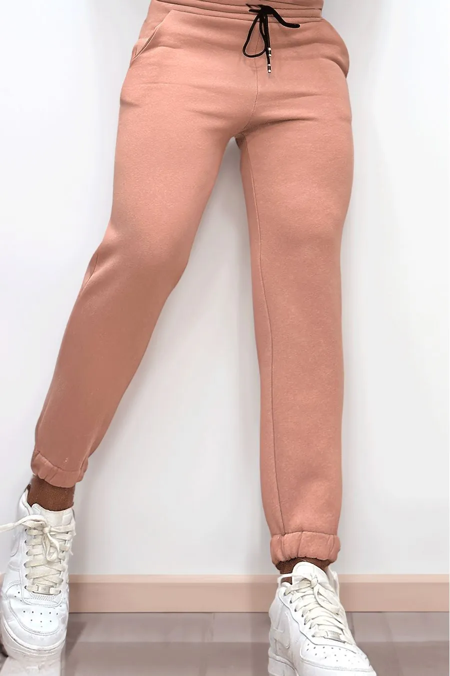 Jogging molletonné ultra épais en rose avec poches