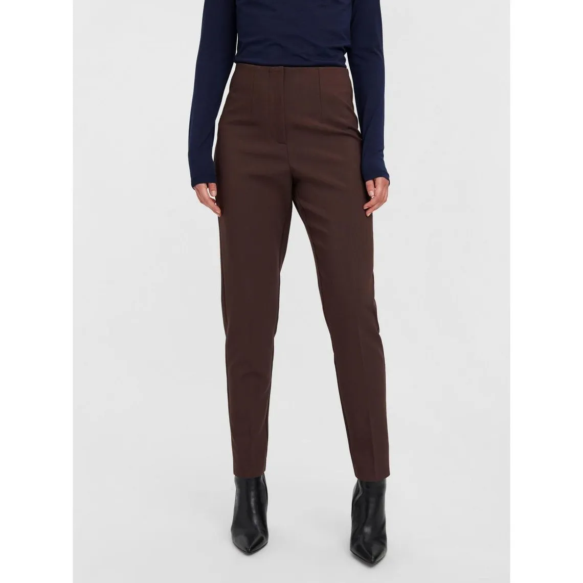 Pantalon Tapered Fit Taille haute Longueur cheville marron | 3 Suisses