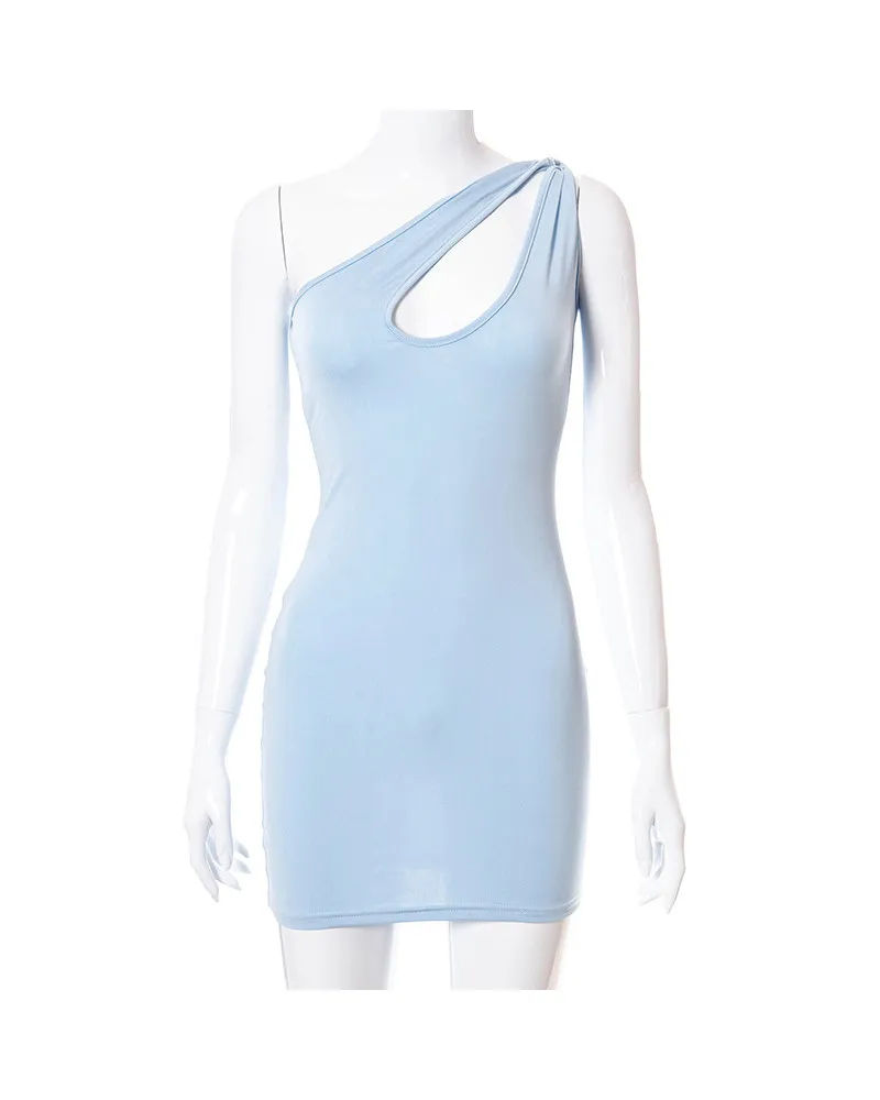 Robe Couleur Une épaule Sans Manches Creux