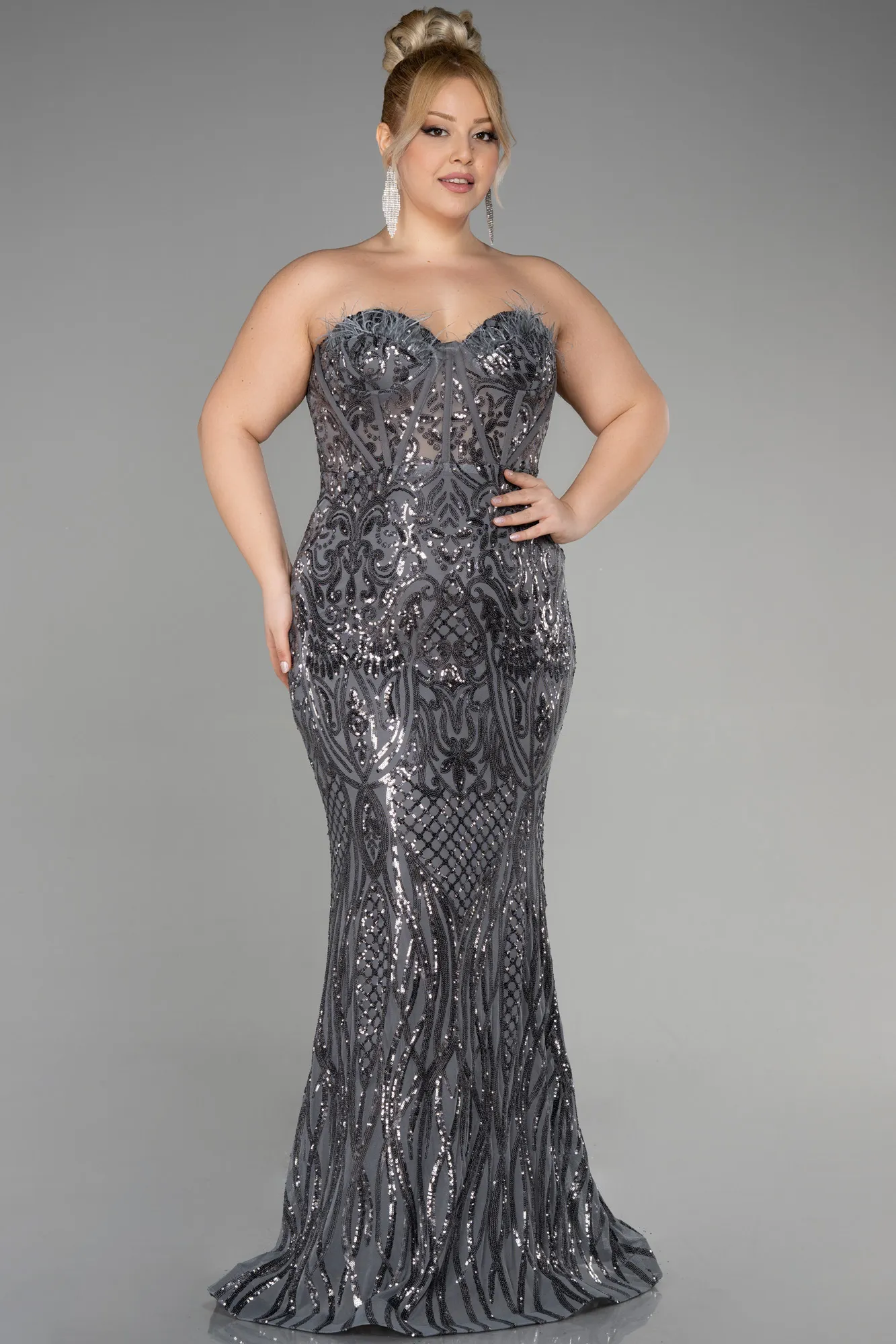 Robe De Fiançailles Grande Taille Longue Squameuse Beige ABU3552