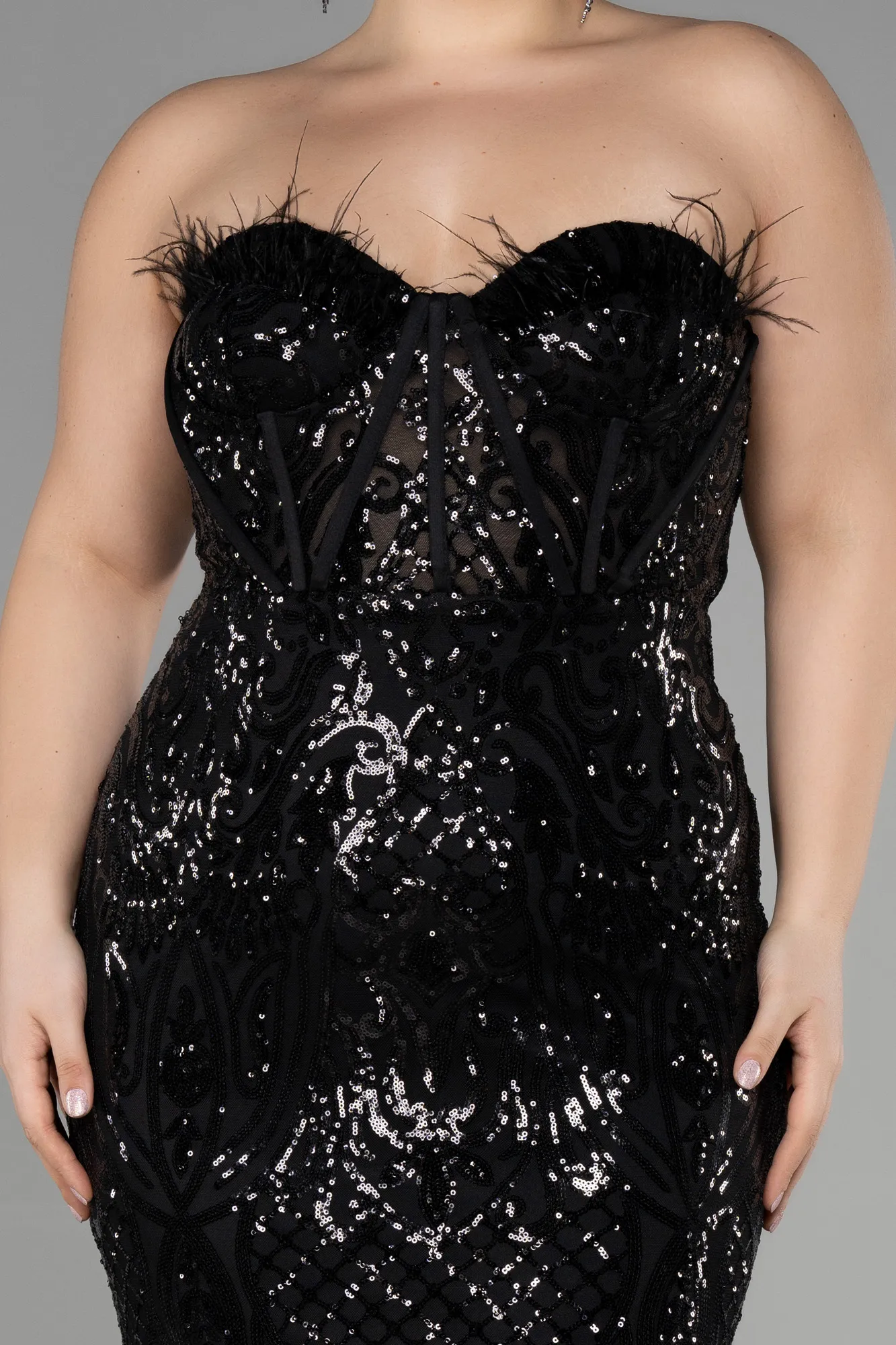 Robe De Fiançailles Grande Taille Longue Squameuse Beige ABU3552