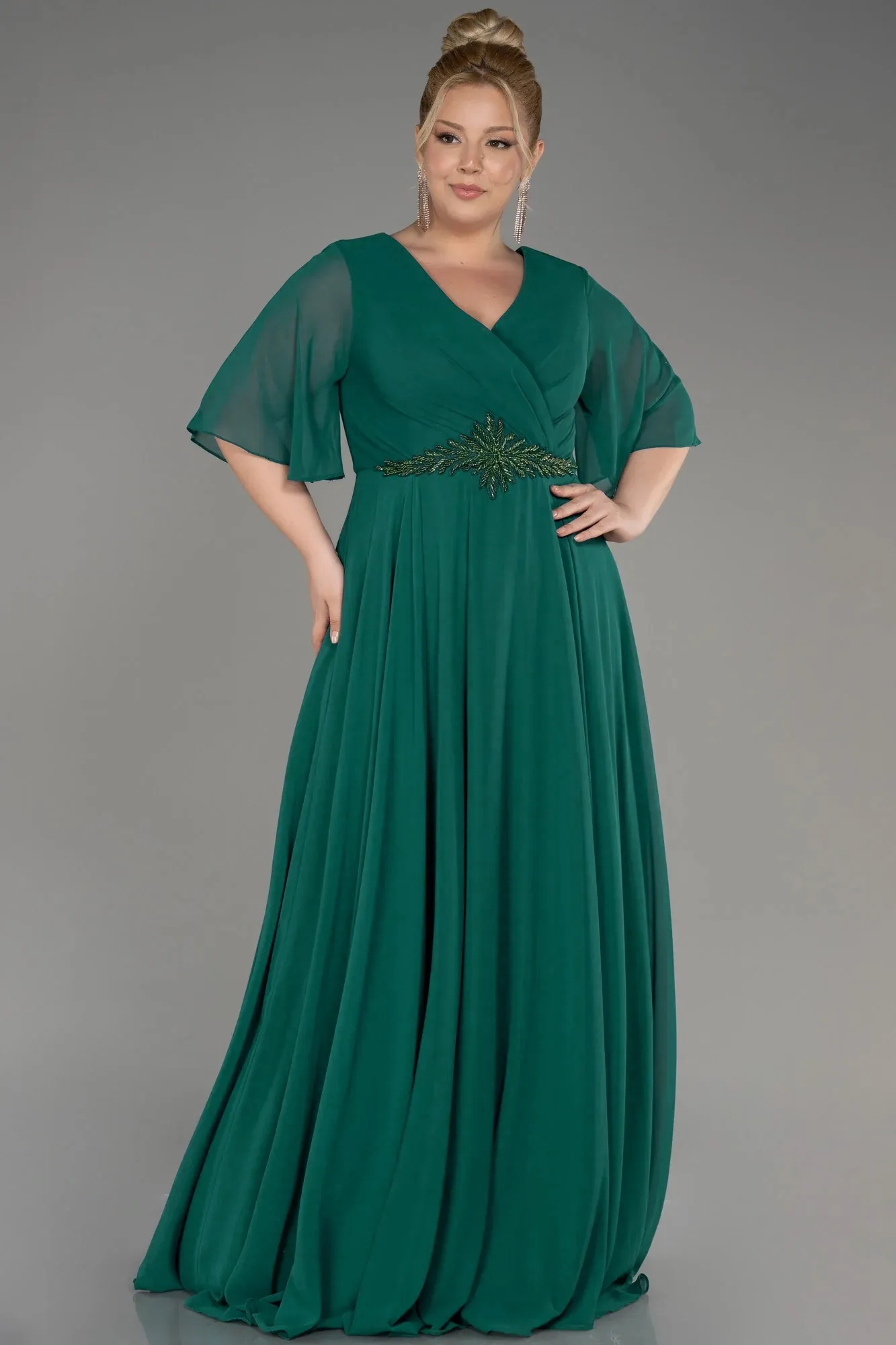 Robe de Soirée Grande Taille Longue Mousseline Rouge ABU3991