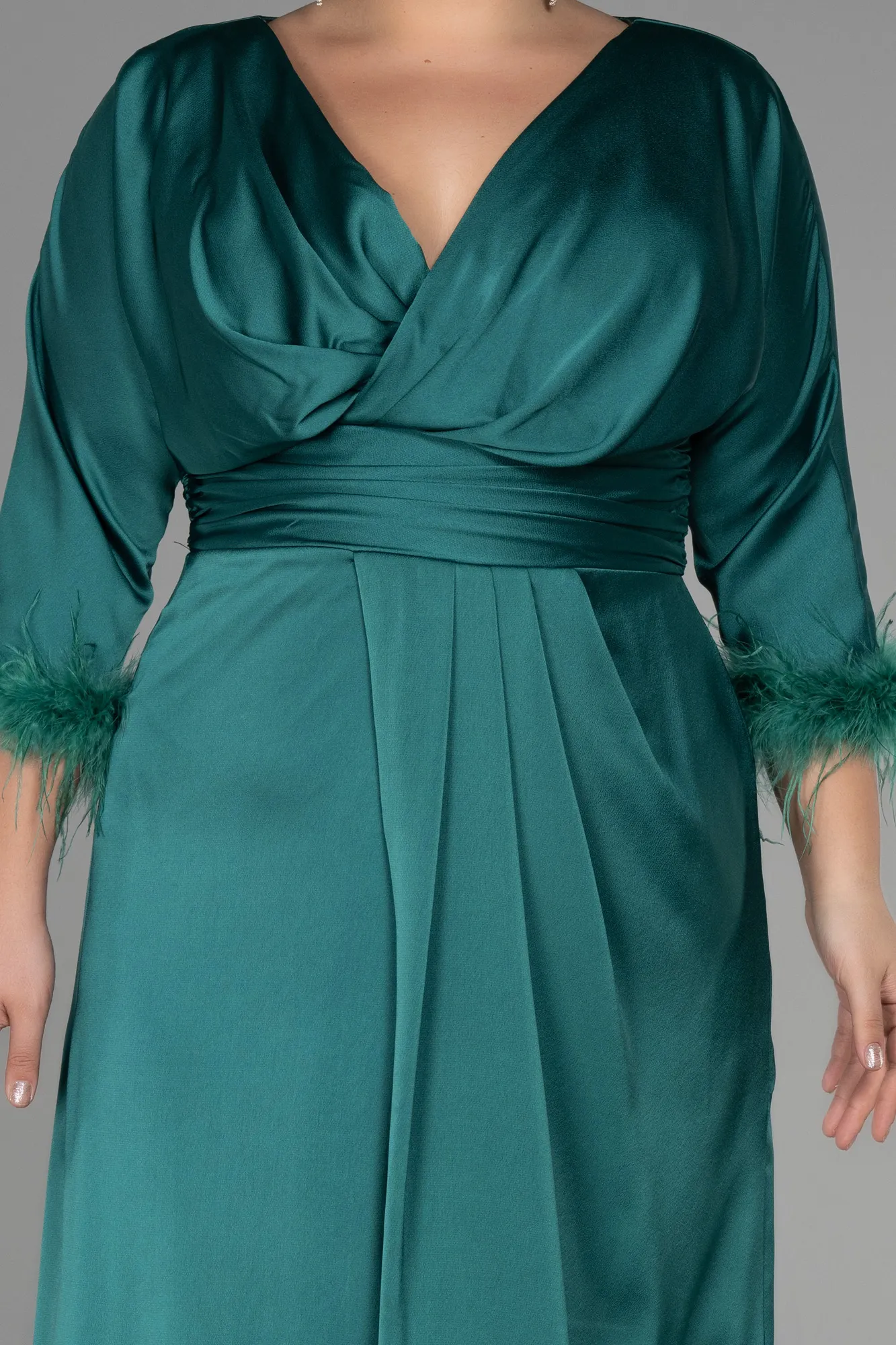 Robe de Soirée Grande Taille Longue Satin Émeraude ABU3367