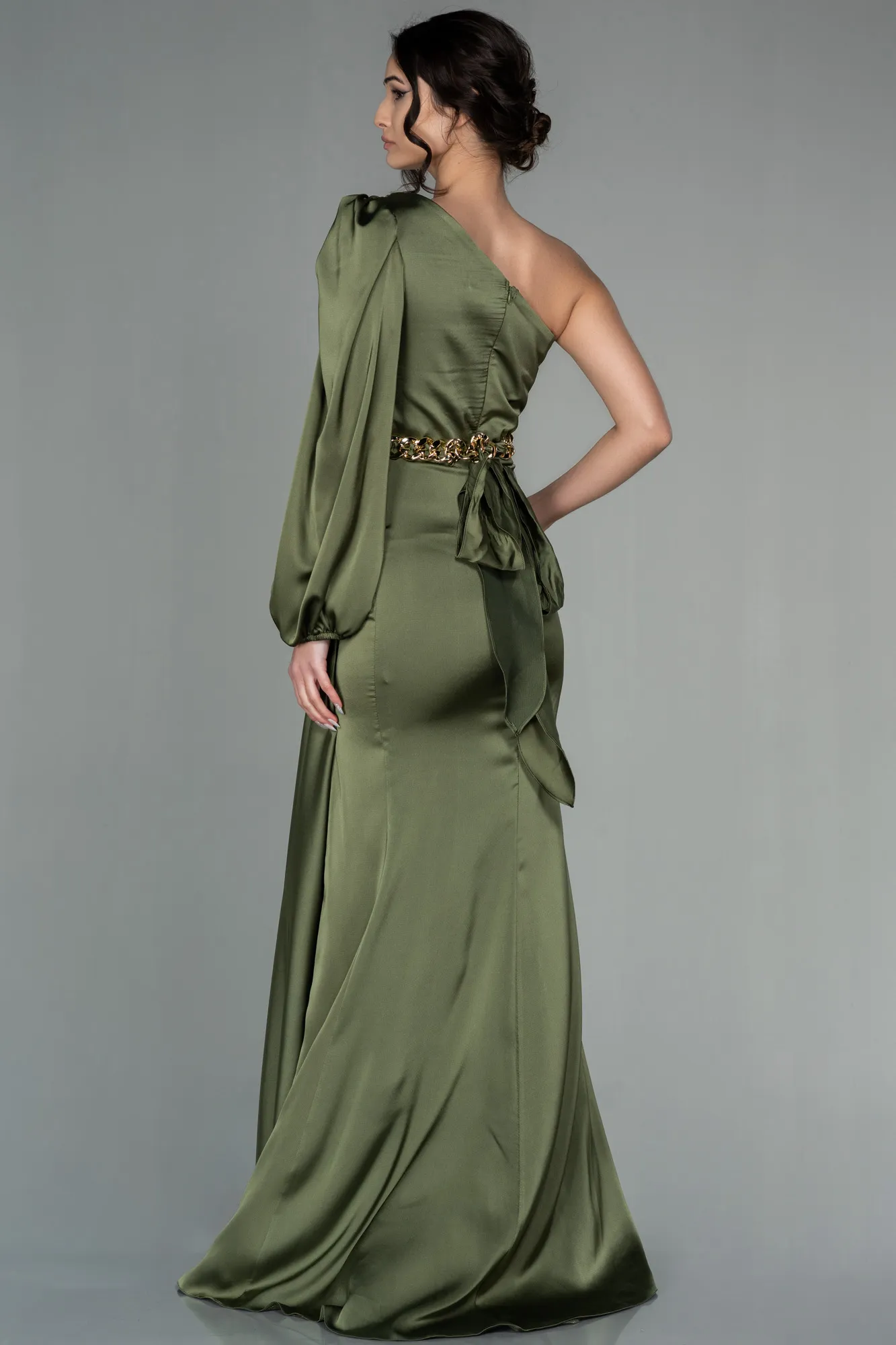 Robe de Soirée Longue Satin Bleu Saxe ABU2625