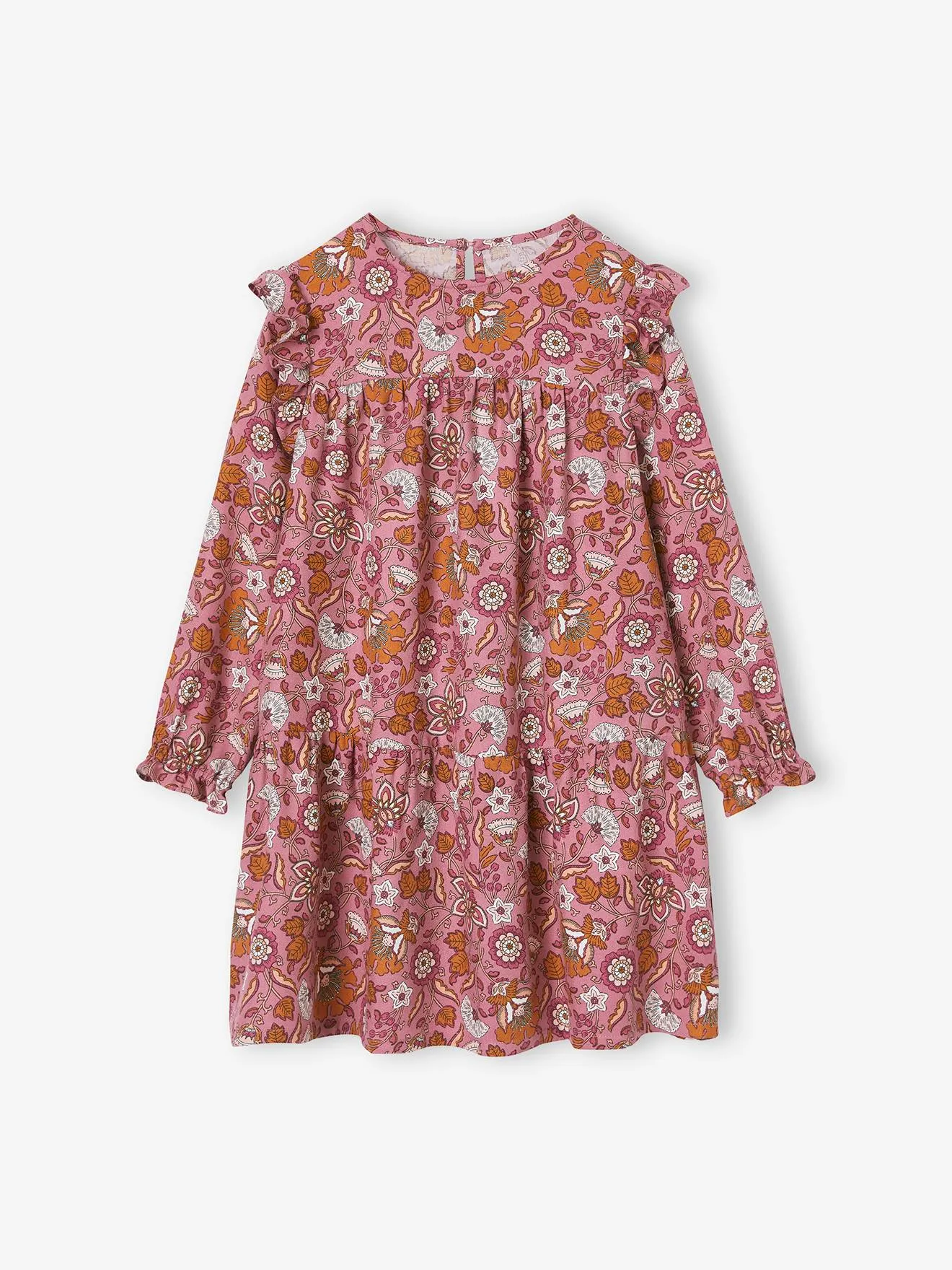 Robe imprimée fleurs manches volantées fille écru - Vertbaudet