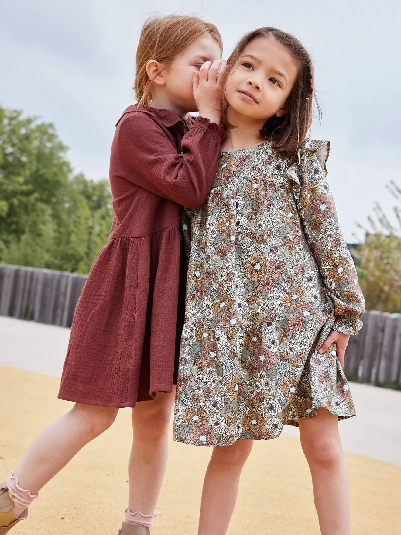 Robe imprimée fleurs manches volantées fille écru - Vertbaudet