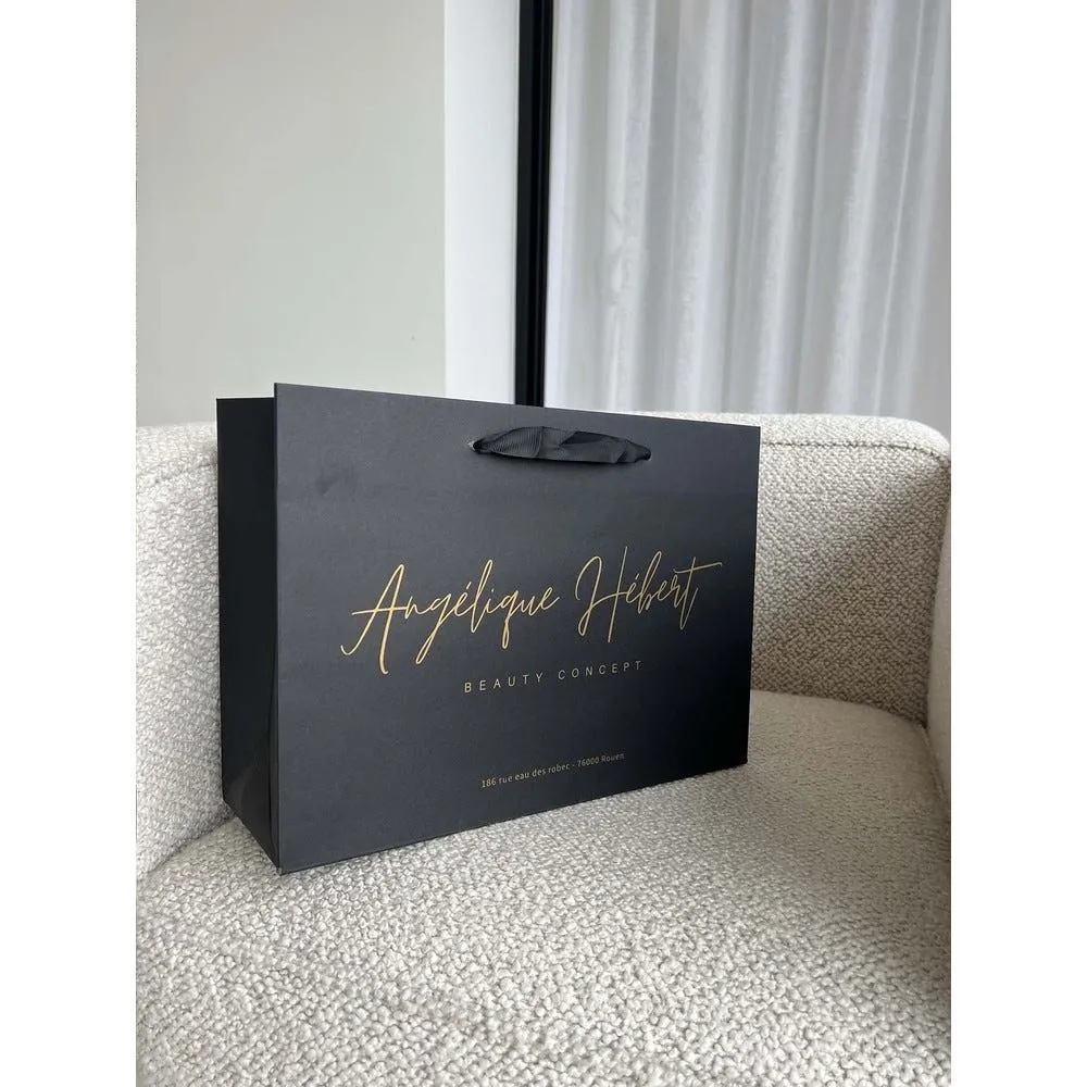 Sac papier luxe noir m (35x12x25cm) 9. Ruban doré r/v dorure or